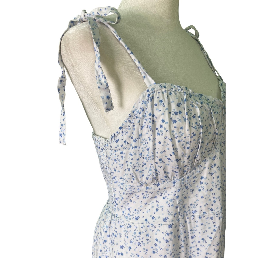 Hollister‎ Babydoll Mini Sundress White Blue Ditsy Floral Lined Ruffle (Size L) - Picture 4 of 14